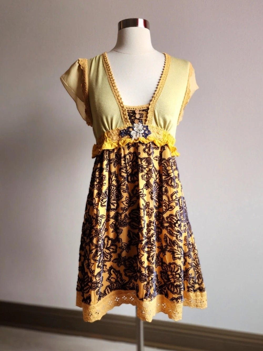 Free People Crochet Burnout Velvet Boho Dress Size 6
